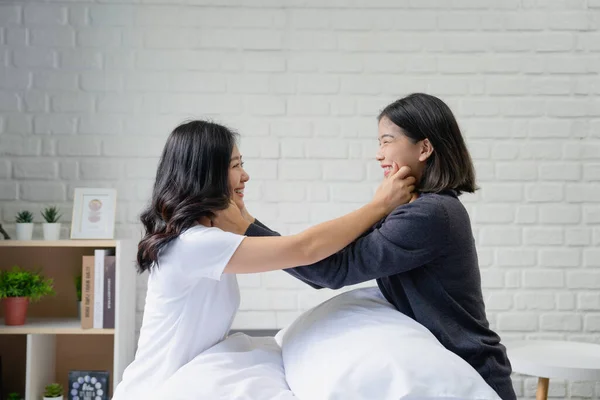 stock image Happiness LGBTQ couple woman spending time together at home.