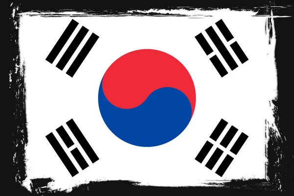 Bendera Korea Selatan Spanduk Dengan Sikat Grunge Taegukgi Gambar Vektor - Stok Vektor