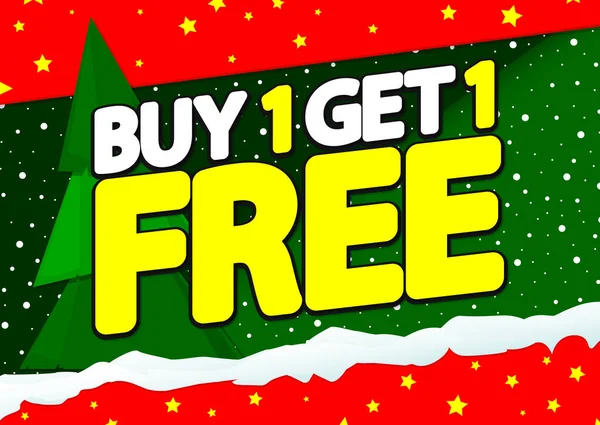 購入1取得1無料 クリスマスセールポスターのデザインテンプレート クリスマスのBogo提供 支出と保存もっと ベクトルイラスト — ストックベクタ