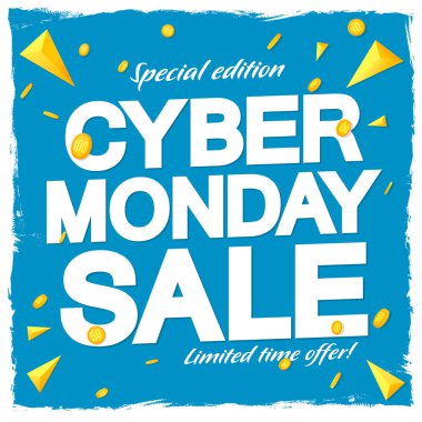 Siber Pazartesi Satışı, indirimli poster tasarımı şablonu. Mağaza veya çevrimiçi mağaza için tanıtım pankartı, vektör illüstrasyonu.