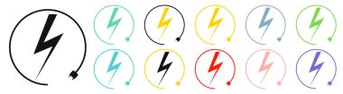 Renewable energy icons, graphic design template, lightning bolt. Set alternative power signs, vector illustration