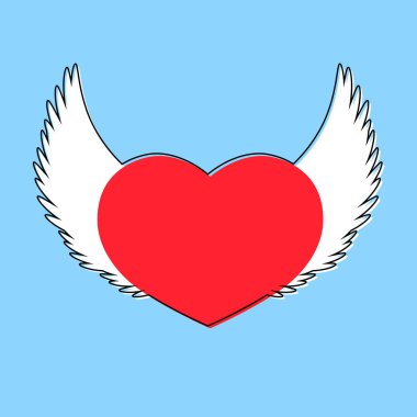 Kanatlı kalp, düz grafik tasarım şablonu, aşk işareti, Sevgililer Günü sembolü, vektör illüstrasyonu