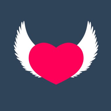 Kanatlı kalp, düz grafik tasarım şablonu, aşk işareti, Sevgililer Günü sembolü, vektör illüstrasyonu