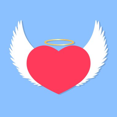 Kanatlı kalp, düz grafik tasarım şablonu, aşk işareti, Sevgililer Günü sembolü, vektör illüstrasyonu