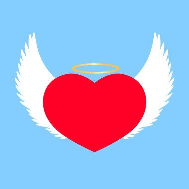 Kanatlı kalp, düz grafik tasarım şablonu, aşk işareti, Sevgililer Günü sembolü, vektör illüstrasyonu