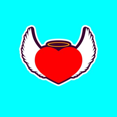 Kanatlı kalp, düz grafik tasarım şablonu, aşk işareti, Sevgililer Günü sembolü, vektör illüstrasyonu