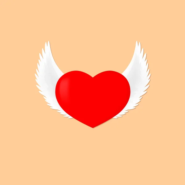 翼のアイコンとハート フラットグラフィックデザインテンプレート 愛のサイン バレンタインデーのシンボル ベクトルイラスト — ストックベクタ