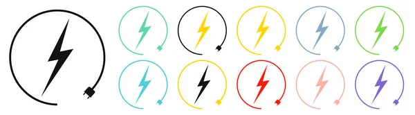 Set Electric Car Charging Icons Graphic Design Template Lightning Bolt — Stock Vector