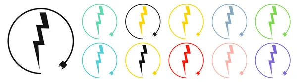 Set Electric Car Charging Icons Graphic Design Template Lightning Bolt — Stock Vector