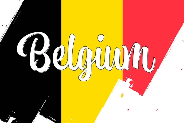 Belgium Zászló Banner Grunge Kefével Függetlenség Napja Nemzeti Trikolor Eredeti — Stock Vector