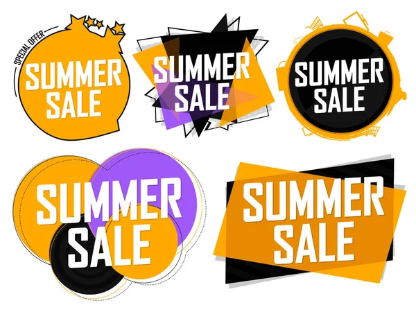 Summer Sale Set Discount Banners Promo Tags Design Template Vector — Stock Vector