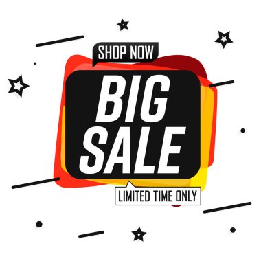 Büyük indirim, indirimli poster tasarımı şablonu. Mağaza veya çevrimiçi mağaza için tanıtım pankartı, vektör illüstrasyonu.