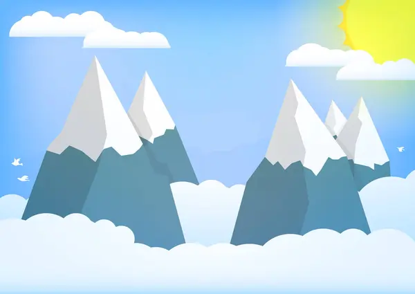 Векторна Ілюстрація Гірського Пейзажу Хмарами Сонцем — стоковий вектор