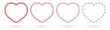 kalp şekilleri. Aşk ikonu. Kırmızı kalp ikonu vektörü. Aşk işareti. kalp simgesi vektörü.