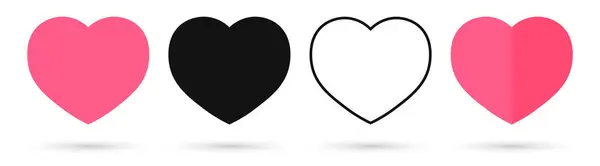 黑色和粉色心脏形状设置在白色背景上 — 图库矢量图片