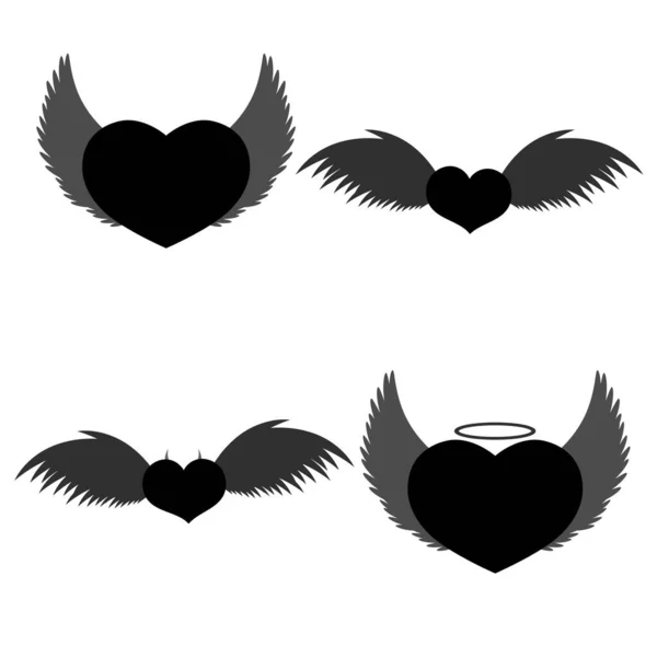 黒いシルエットの翼のセット — ストックベクタ
