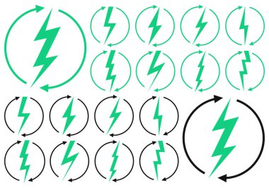 Renewable energy icons, graphic design template, lightning bolt. Set alternative power signs, vector illustration