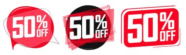 İndirim etiketli kırmızı 50 indirimli pankart seti.
