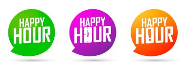 Happy Hour pankartları tasarım şablonu, satış etiketleri, vektör illüstrasyonunu ayarla