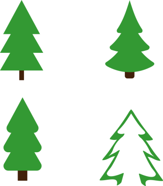 Noel ağacı simgeleri, şeffaf arkaplanda Xmas köknar sembolleri. PNG illüstrasyonu