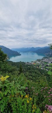 Wolfgangseeblick view of Lake Wolfgang in English, referring to the breathtaking panoramic vistas of Wolfgangsee, a lake located in the Salzkammergut region of Austria. clipart