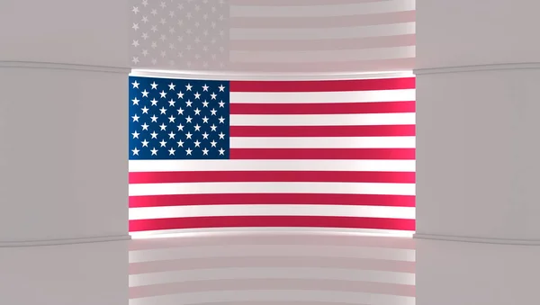 テレビスタジオ アメリカだ アメリカ国旗スタジオ アメリカの国旗の背景 ニューススタジオ 緑の画面やクロマキービデオや写真の生産のための完璧な背景 3Dレンダリング — ストック写真