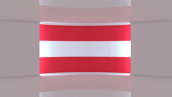 テレビスタジオ オーストリア オーストリア国旗 ニューススタジオ ループアニメーション 緑色の画面またはクロマキービデオ制作の背景 3Dレンダリング — ストック写真