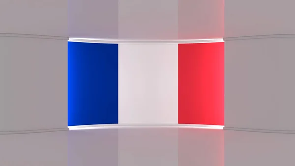 テレビスタジオ フランスだ フランスの旗スタジオ フランスの国旗の背景 ニューススタジオ 緑の画面やクロマキービデオや写真の生産のための完璧な背景 3Dレンダリング — ストック写真