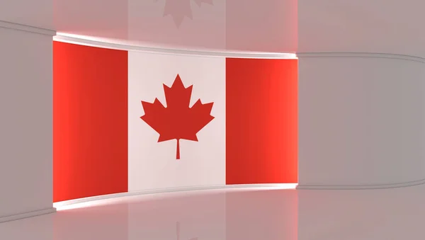 电视演播室加拿大国旗工作室 加拿大国旗背景 新闻演播室任何绿色屏幕或彩色键视频或照片制作的完美背景 3D渲染 — 图库照片