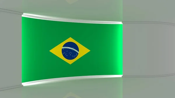 Στούντιο Τηλεόρασης Βραζιλιάνικο Στούντιο Σημαία Βραζιλίας Φόντο Στούντιο Ειδήσεων Τέλειο — Φωτογραφία Αρχείου