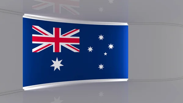 TV studio. Australia flag studio. Australia flag background. News studio. The perfect backdrop for any green screen or chroma key video or photo production. 3d render. 3