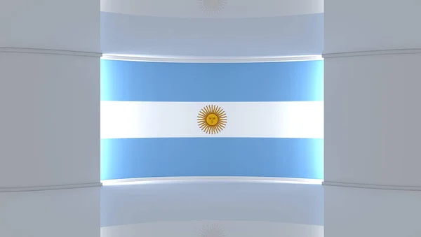 テレビスタジオ アルゼンチンだ アルゼンチン国旗 ニューススタジオ ループアニメーション 緑色の画面またはクロマキービデオ制作の背景 3Dレンダリング — ストック写真