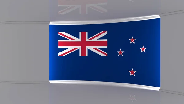 Studio Zealand Flaggstudio Zealand Flagga Bakgrund Nyhetsstudio Den Perfekta Bakgrunden — Stockfoto