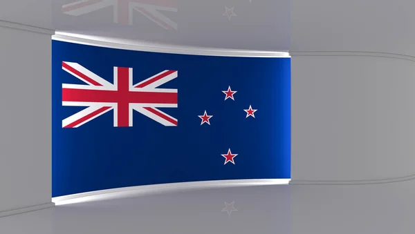Studio Zealand Flaggstudio Zealand Flagga Bakgrund Nyhetsstudio Den Perfekta Bakgrunden — Stockfoto