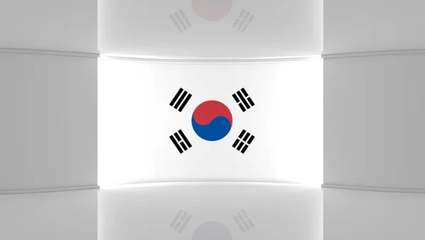 TV studio. Korean flag studio. Korea flag background. News studio. The perfect backdrop for any green screen or chroma key video or photo production. 3d render. 3