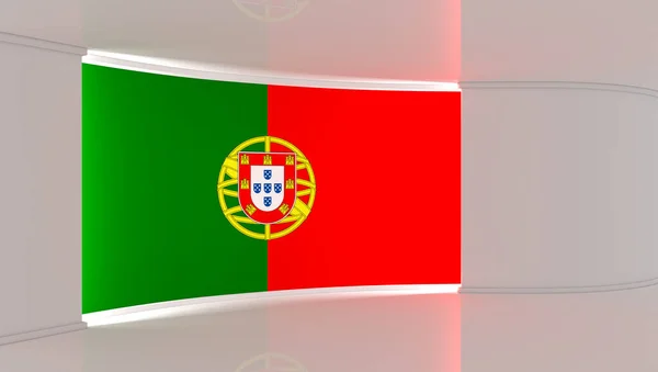 电视演播室葡萄牙 葡萄牙国旗工作室 葡萄牙国旗背景 新闻演播室任何绿色屏幕或彩色键视频或照片制作的完美背景 3D渲染 — 图库照片