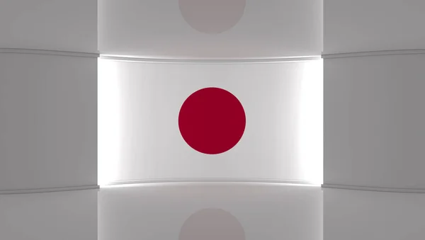电视演播室日本 日本国旗工作室 日本国旗背景 新闻演播室任何绿色屏幕或彩色键视频或照片制作的完美背景 3D渲染 — 图库照片