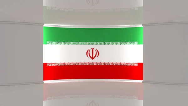 TV studio. Iran. Iranian flag studio. Iranian flag background. News studio. The perfect backdrop for any green screen or chroma key video or photo production. 3d render. 3