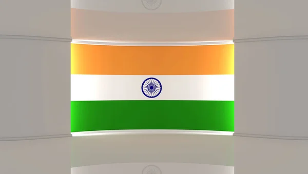 TV studio. India. Indian flag studio. Indian flag background. News studio. The perfect backdrop for any green screen or chroma key video or photo production. 3d render. 3