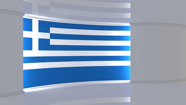 Στούντιο Τηλεόρασης Ελλάδα Ελληνικό Στούντιο Σημαίας Ελληνικό Φόντο Σημαίας Στούντιο — Φωτογραφία Αρχείου