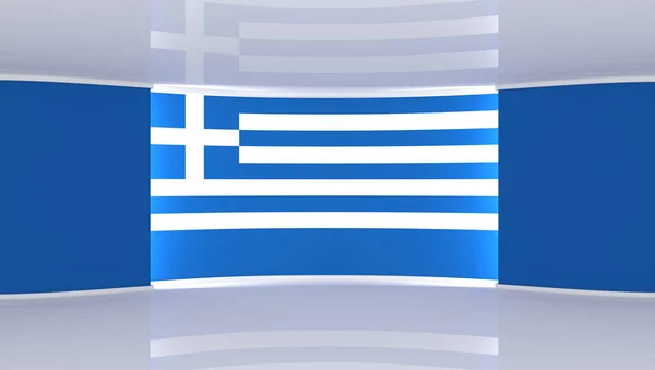 Studio Grekland Grekisk Flaggstudio Grekisk Flagg Bakgrund Nyhetsstudio Den Perfekta — Stockfoto
