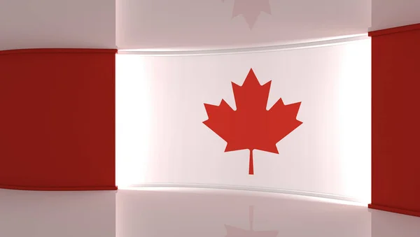 Studio Kanadas Flaggstudio Kanada Flagga Bakgrund Nyhetsstudio Den Perfekta Bakgrunden — Stockfoto