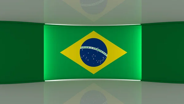TV studio. Brazil flag studio. Brazil flag background. News studio. The perfect backdrop for any green screen or chroma key video or photo production. 3d render. 3
