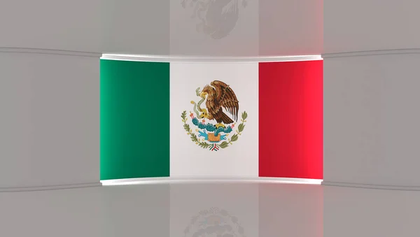 Mexico flag . Mexico flag background. TV studio. News studio. The perfect backdrop for any green screen or chroma key video or photo production. 3d render. 3