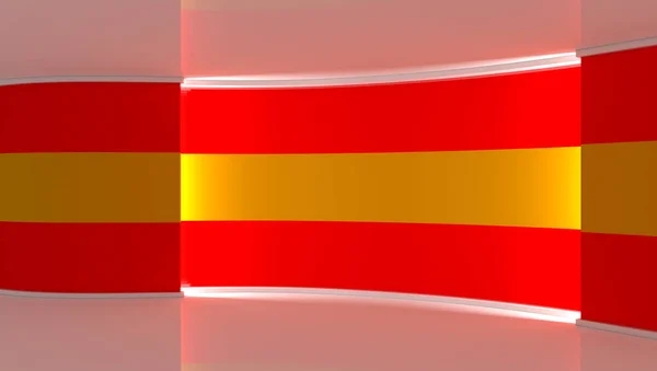 TV studio. Spanish flag background. News studio. The perfect backdrop for any green screen or chroma key video or photo production. 3d render. 3