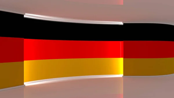ドイツの国旗の背景 テレビスタジオ ドイツ国旗スタジオ ニューススタジオ 緑の画面やクロマキービデオや写真の生産のための完璧な背景 3Dレンダリング — ストック写真