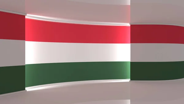 电视演播室匈牙利国旗工作室 匈牙利国旗背景 新闻演播室任何绿色屏幕或彩色键视频或照片制作的完美背景 3D渲染 — 图库照片