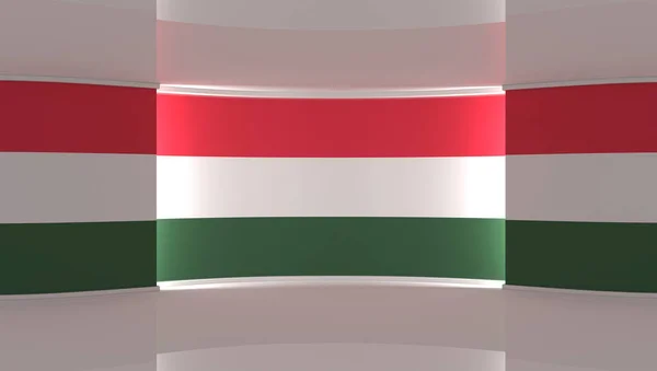 电视演播室匈牙利国旗工作室 匈牙利国旗背景 新闻演播室任何绿色屏幕或彩色键视频或照片制作的完美背景 3D渲染 — 图库照片