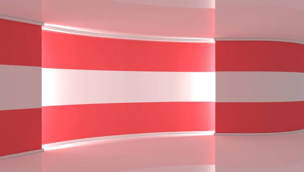 テレビスタジオ オーストリア オーストリア国旗 ニューススタジオ ループアニメーション 緑色の画面またはクロマキービデオ制作の背景 3Dレンダリング — ストック写真