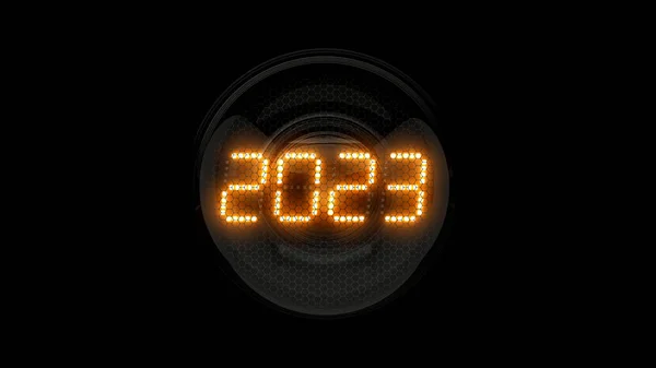Rok 2023 Dwa Tysiące Dwadzieścia Trzy Wskaźnik Rurki Nixie Wskaźniki — Zdjęcie stockowe